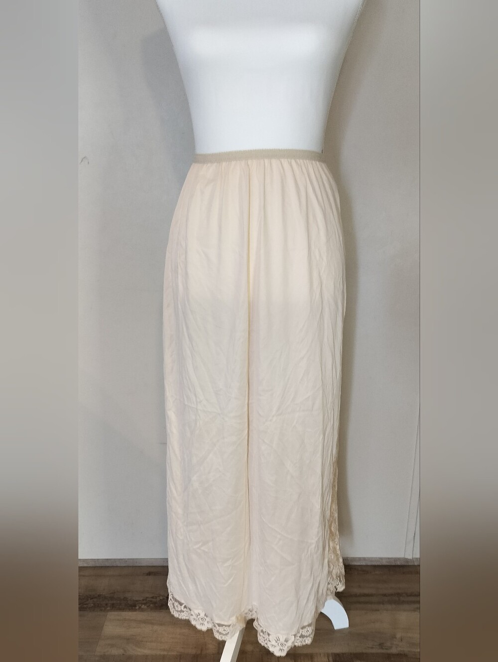 Cream Maxi Slip Skirt with Lace Trim